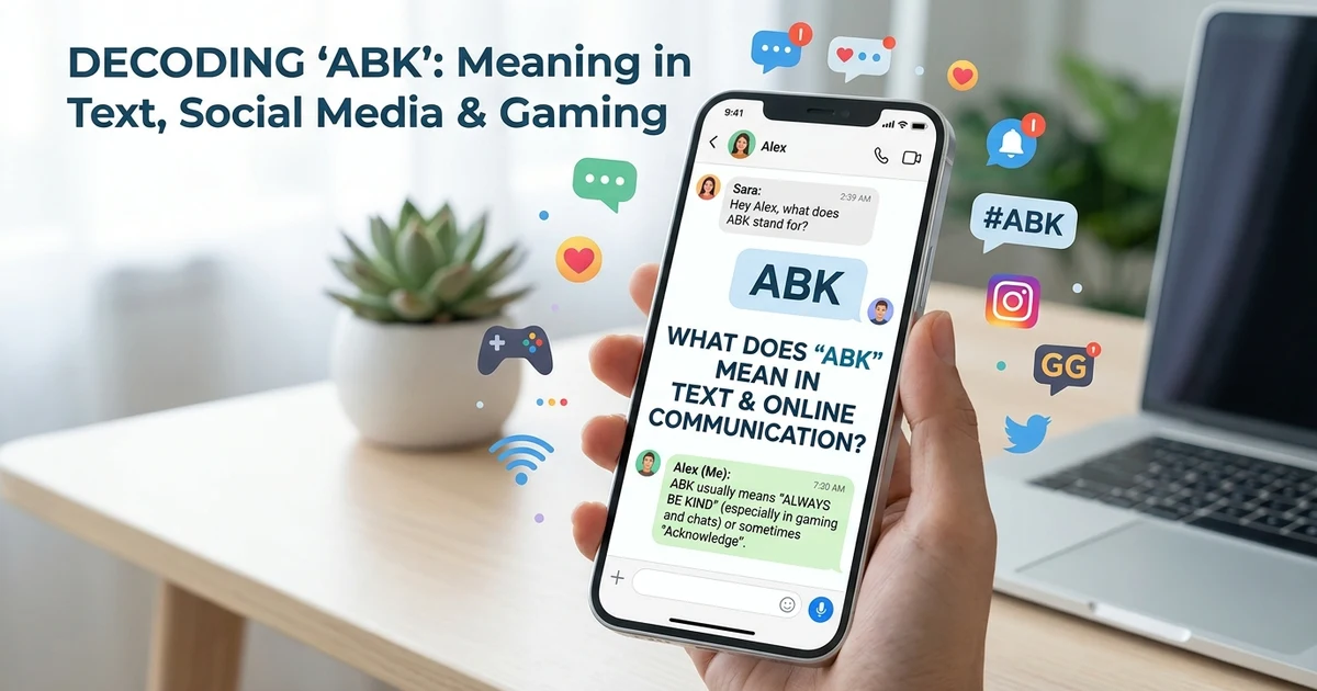Learn what ABK means in text, texting, social media, gaming, and online conversations. Discover possible meanings, examples, and context.