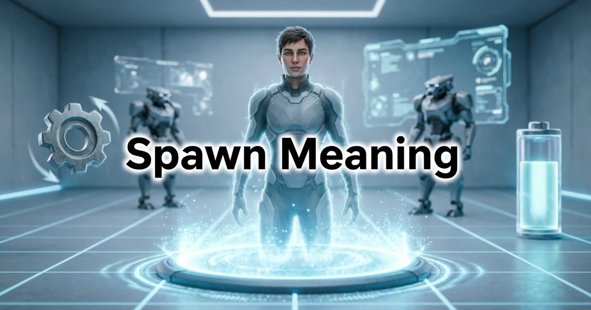 Spawn meaning in gaming with player and game world illustration