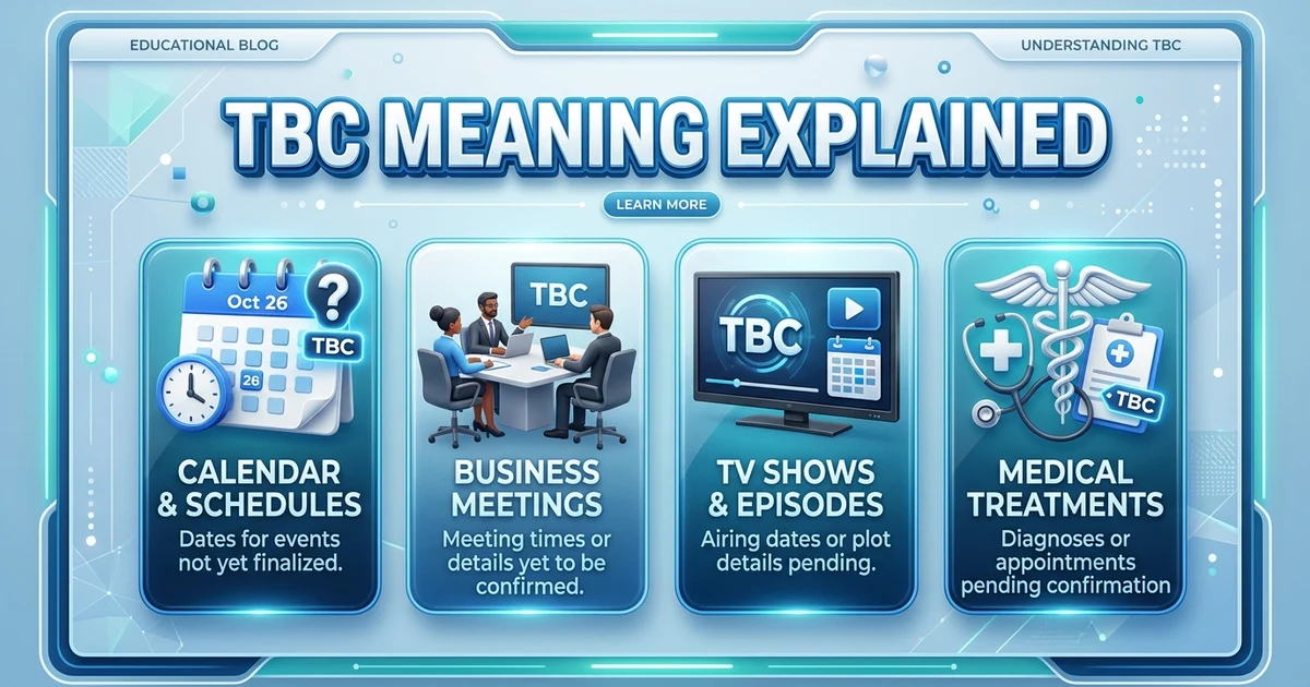 Illustration explaining the different meanings of TBC across business, medicine, and entertainment.